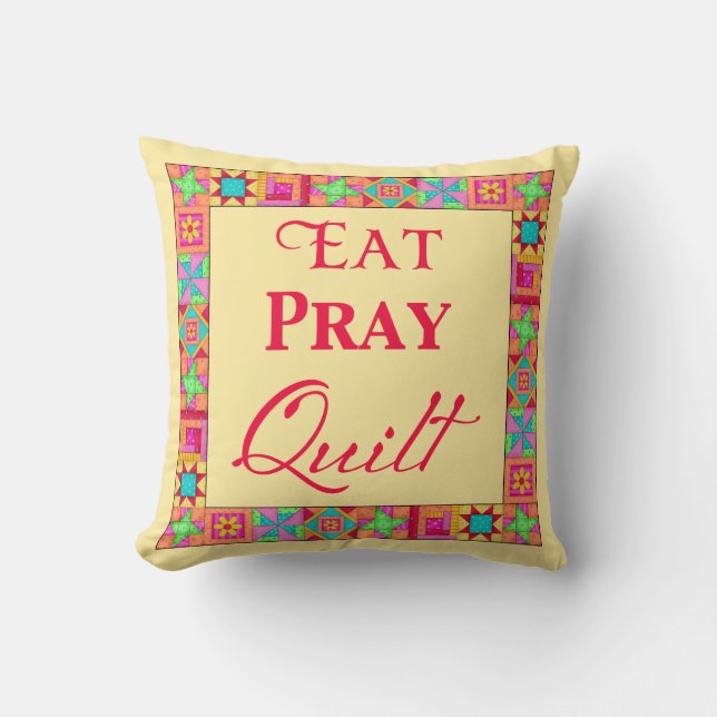 Snabbblockskorrigering av Art Eat Pray Quilt-Gult Kudde (Framsida)