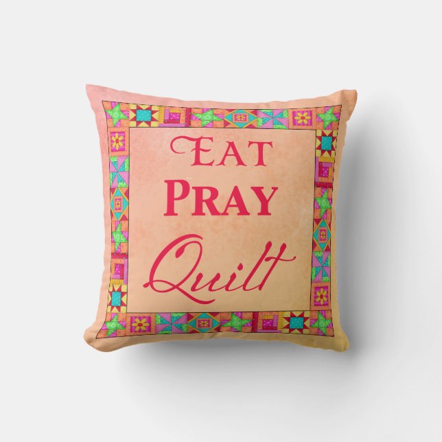 Snabbblockskorrigering Eat Pray Quilt Coral Gult Kudde (Framsida)