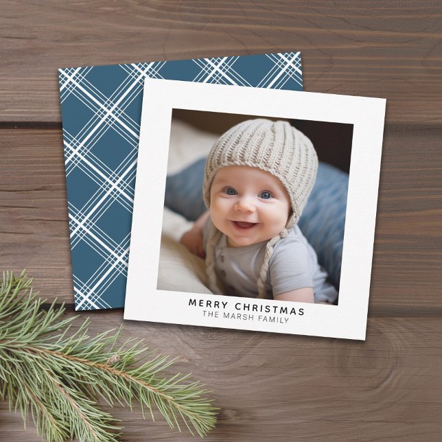 Snabbfotogalleri - minimalt julkort (Minimal Gallery Photo Christmas Card - 1 Photo, Blue Accents, Simple)