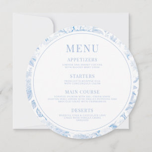 Snabbhämtning av Blue Porcelain Bröllop Round Menu Inbjudningar