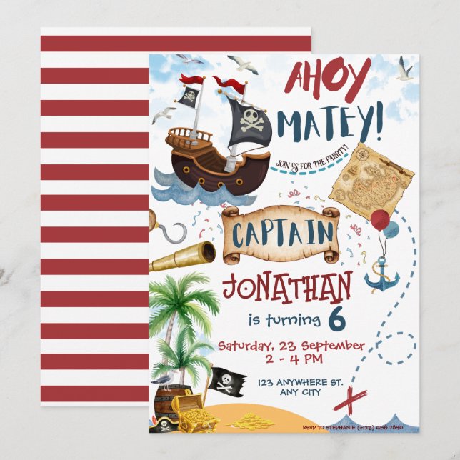 Snabbhämtning för Pirat-inbjudan Inbjudningar (Fram/baksida)