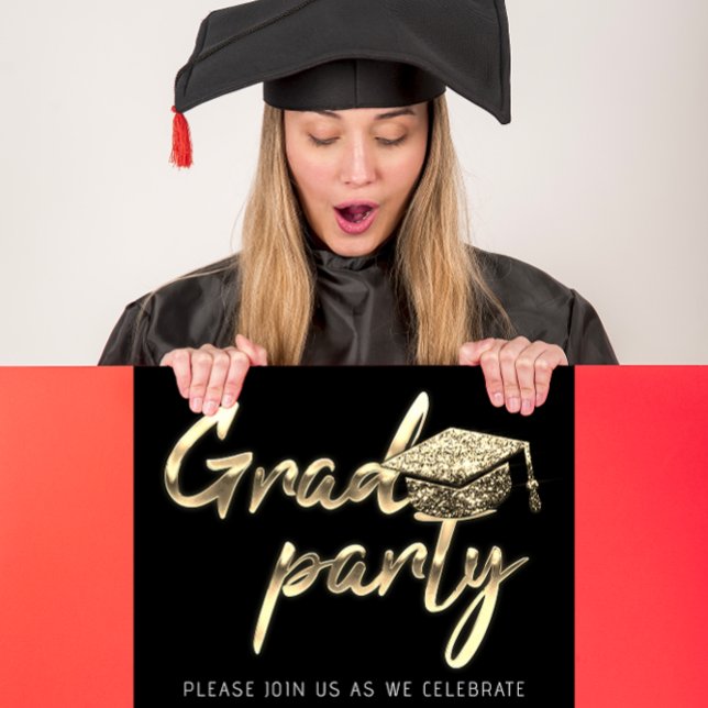 Snabbhämtning, Studentfest Guld Black White Inbjudningar (Instant Download Graduation Party Gold Black White Invitation)