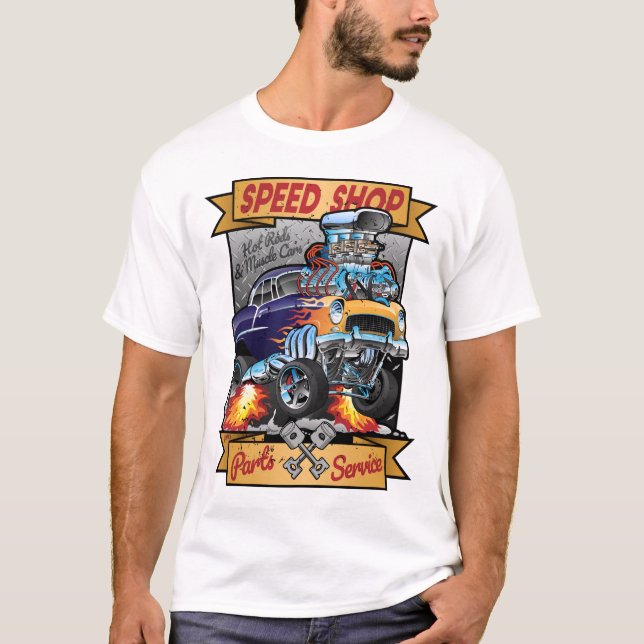 Snabbköp delar och service av Hot rod-muskelbilar T Shirt (Framsida)