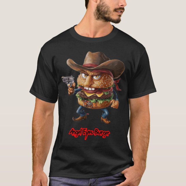 Snabbmat Burgare på svart T Shirt (Framsida)