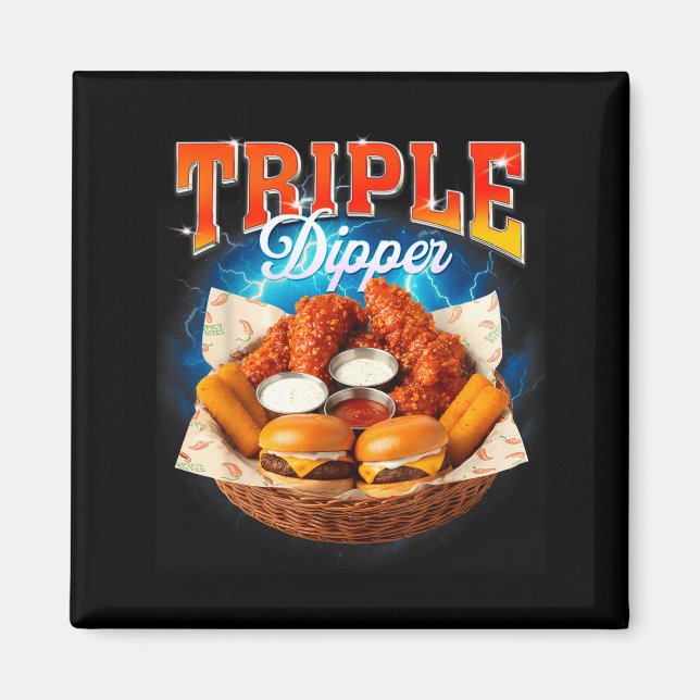 Snabbmat Hamburger Kycklingnugget Matluffe Trippel Magnet (Framsidan)