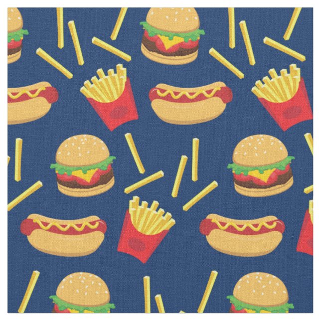 Snabbmat Skräp Burger Pommes Hot Dog Tyg (Närbild)