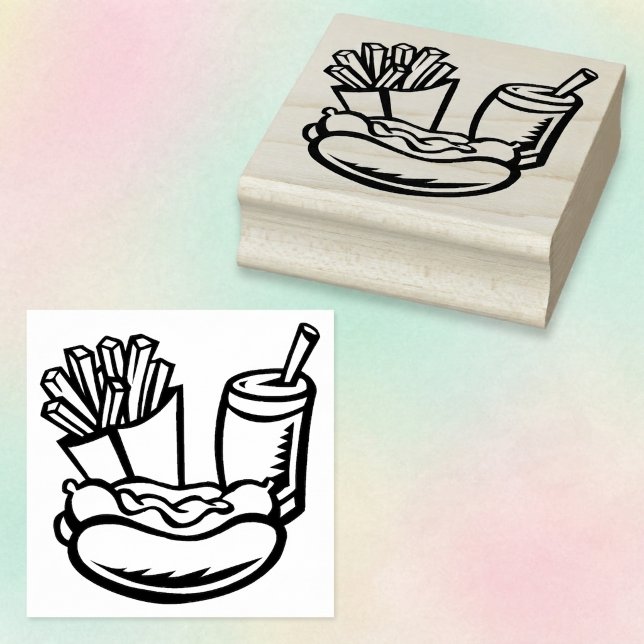 Snabbmat Soda Pommes Färdigrätt Trä Konst Stämpel (Fast food art and crafts stamp. French fries, soda and hot dog art stamp.)