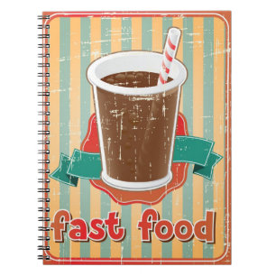 Snabbmatbakgrund med drinken i retro stil anteckningsbok
