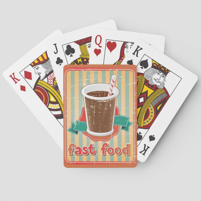 Snabbmatbakgrund med drinken i retro stil kortlek (Baksidan)