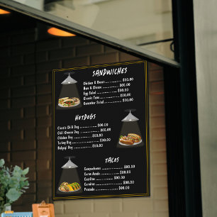 Snabbmatmeny Smörgåsar Varmkorvar Tacos Svart Poster