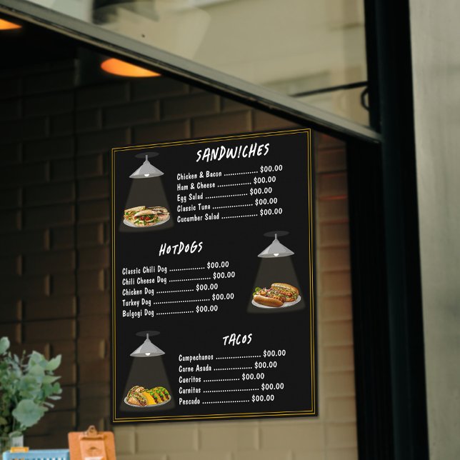 Snabbmatmeny Smörgåsar | Varmkorvar | Tacos Svart Poster (Skapare uppladdad)