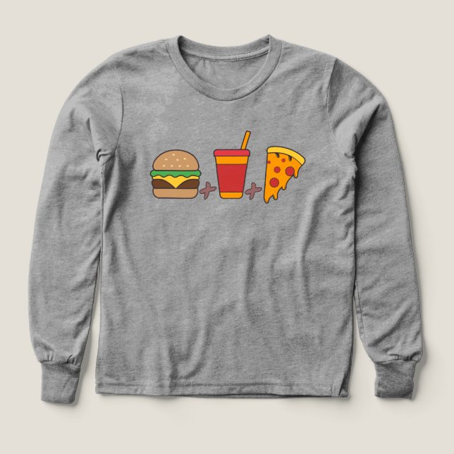 Snabbmatstrio: Burger, Läsk, Pizzabit i Fet Stil T Shirt (Design framsida)