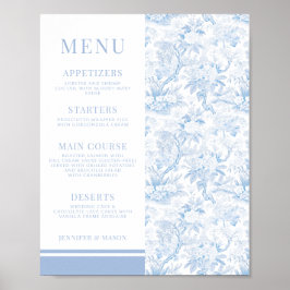 Snabbnedladdning av blå Blommigt Chinoiserie Menu Poster