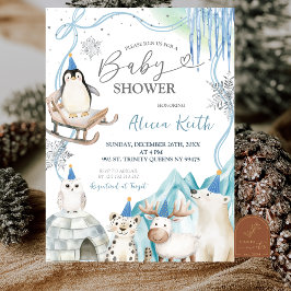 Snabbpojke Vinter Arktiska Djur Baby Shower Inbjudningar