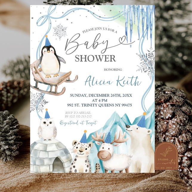 Snabbpojke Vinter Arktiska Djur Baby Shower Inbjudningar (Skapare uppladdad)