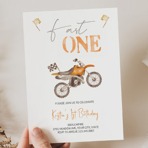 Snabbt 1 Orange Dirt Bike Birthday-inbjudan Inbjudningar