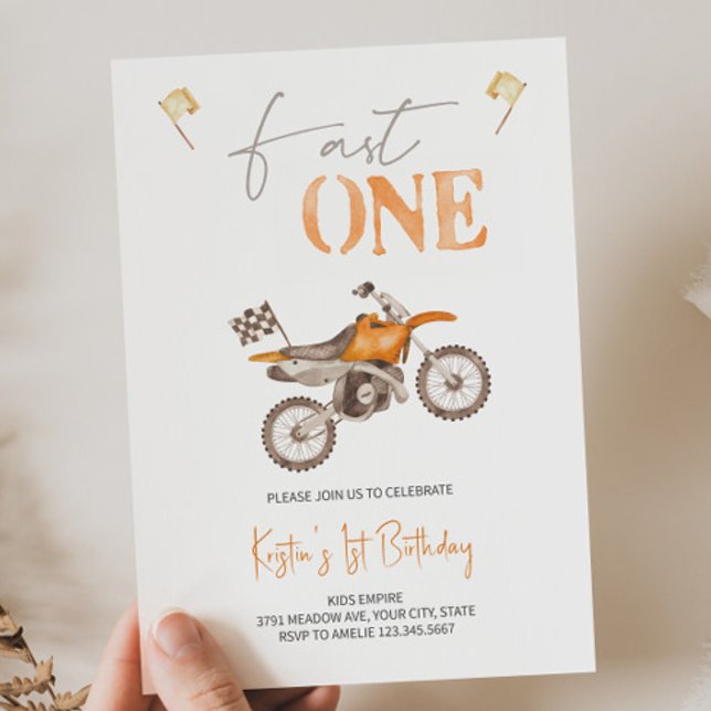Snabbt 1 Orange Dirt Bike Birthday-inbjudan Inbjudningar (Skapare uppladdad)