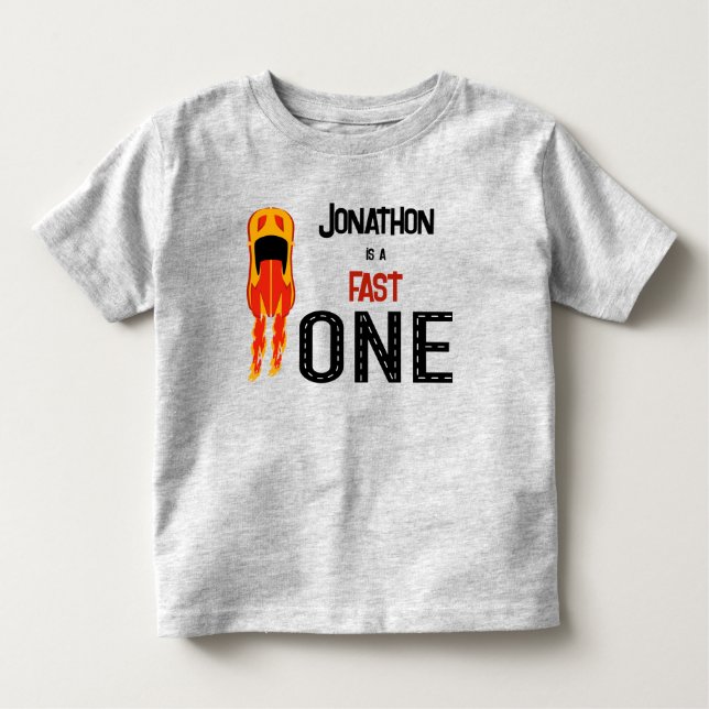 Snabbt 1 racerbil första födelsedagsfesten t shirt (Framsida)