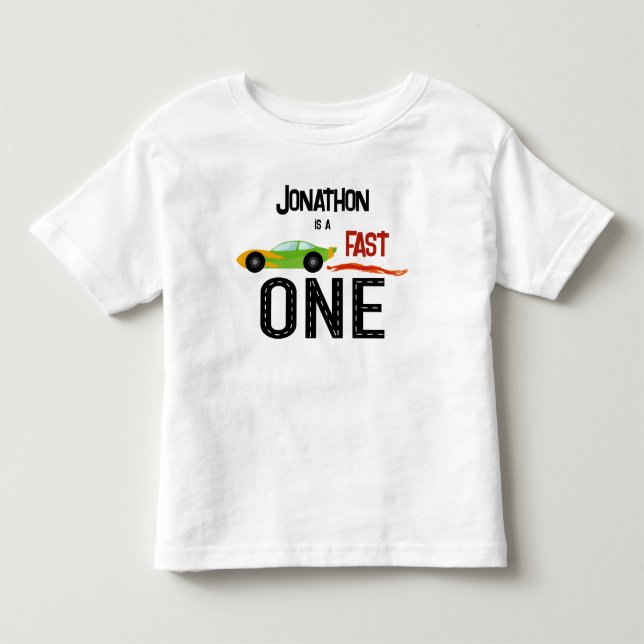 Snabbt 1 racerbil första födelsedagsfesten t shirt (Framsida)