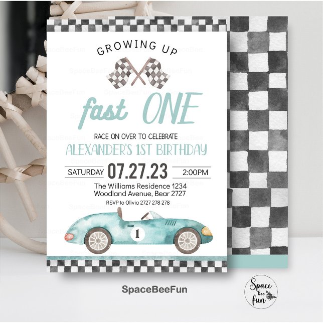 Snabbt 1 Tävling-Tävling-bils första födelsedag Inbjudningar (ast one birthday,fast one invitation,race car invite,1st birthday invite,race car party,race car vin)