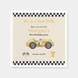 Snabbt en Gult Tävling bil - barn - första Födelse Pappersservett