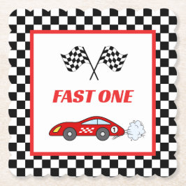 Snabbt en röd retro-bilatepelarens födelsedag i tä underlägg papper