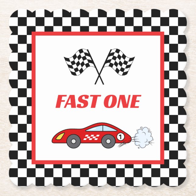Snabbt en röd retro-bilatepelarens födelsedag i tä underlägg papper (Framsida)