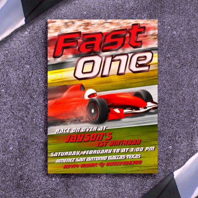 Snabbt en Tävla 1:a födelsedag Inbjudningar (Fast One - Racing 1st Birthday Invitation)