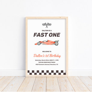 Snabbt en Tävling-bils första pojkens Födelsedagsf Poster