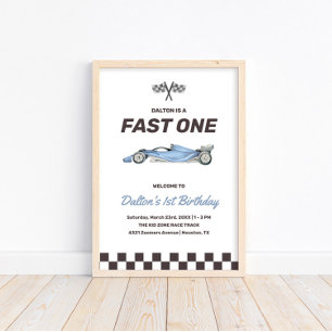 Snabbt en Tävling-bils första pojkens Födelsedagsf Poster