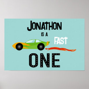 Snabbt ett racertema 1:a födelsedag party poster
