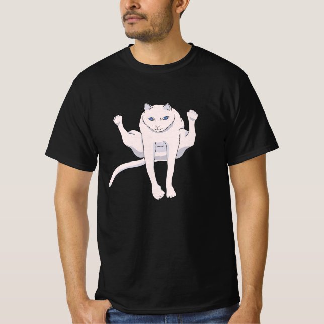 Snabbt hoppa över idrottsman vit katt T-Shirt (Framsida)
