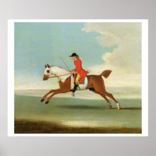 Snabbt växande Racehorse och monterad Jockey i Poster