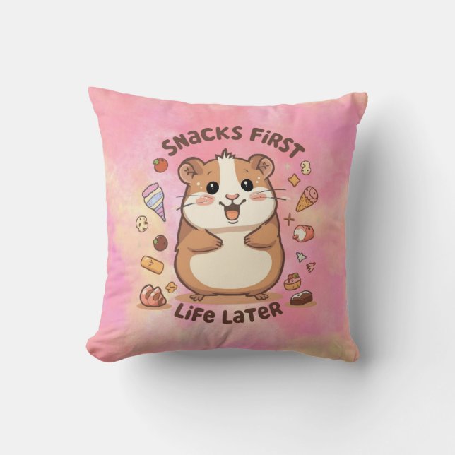 Snack First, Life Later Pillow – Funny Cozy Quote  Kudde (Framsida)