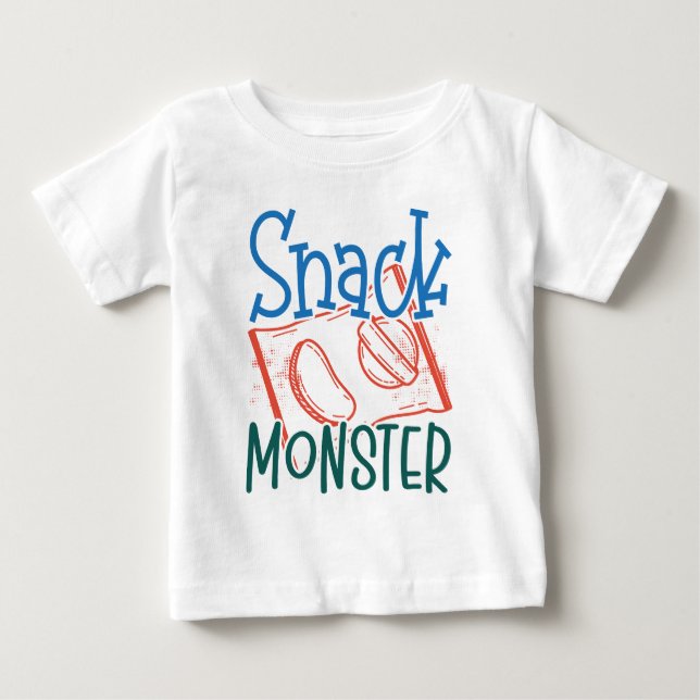 Snack Monster Funny och Cute Baby White T Shirt (Framsida)