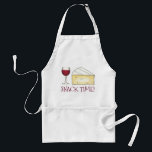 Snack-tid! Red Vin Glass Brie Cheese Foodie Food Förkläde<br><div class="desc">Apron har en originalillustration av ett glas rött vin och en kilo brun ost,  med SNACK TIME i ett rött roligt. Ser du inte vad du är tittar för? Behöver du hjälp med anpassning? Kontakta Rebecca för att få något designat bara för dig.</div>