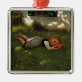 Snack-tid (Sweet Young Girl Ljugande på Grass) Julgransprydnad Metall