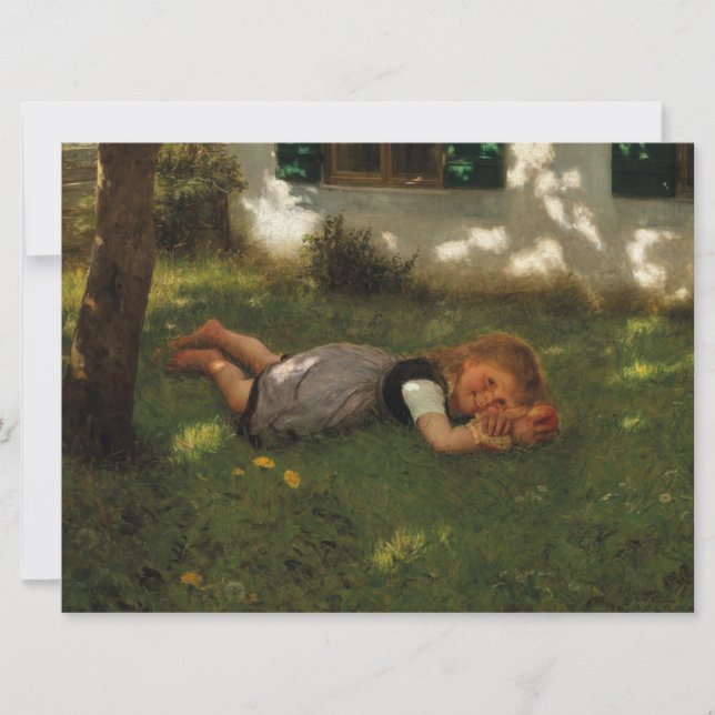 Snack-tid (Sweet Young Girl Ljugande på Grass) Kort (Framsida)