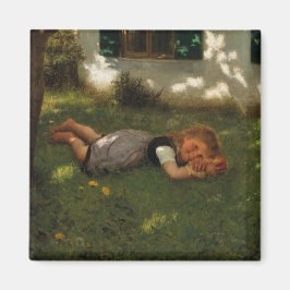 Snack-tid (Sweet Young Girl Ljugande på Grass) Magnet