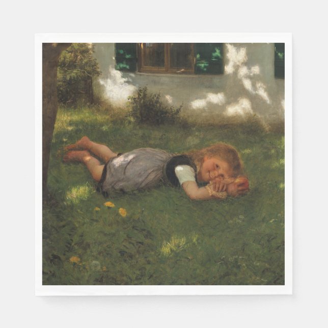 Snack-tid (Sweet Young Girl Ljugande på Grass) Pappersservett (Framsidan)