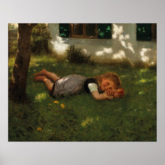 Snack-tid (Sweet Young Girl Ljugande på Grass) Poster (Framsidan)
