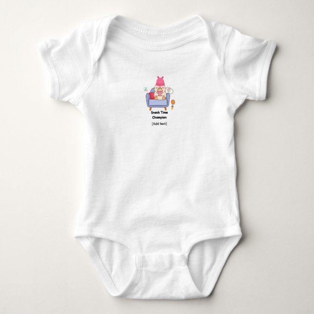 Snack Time Champion - Cute Baby and Dinosaur T Shirt (Framsida)