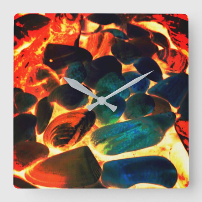 Snäcka av ostron med röd hett vulkaniskt lava elle fyrkantig klocka (Framsida)