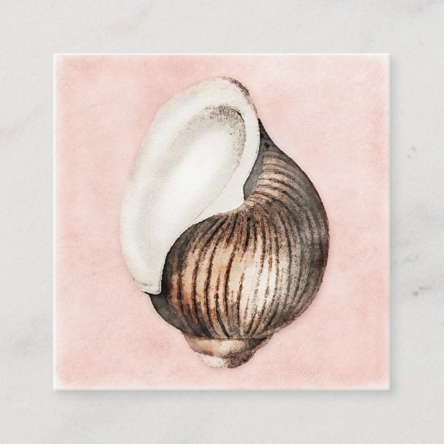 Snäcka av vattenfärgsblock, korallpersika fyrkantigt visitkort (Framsida)