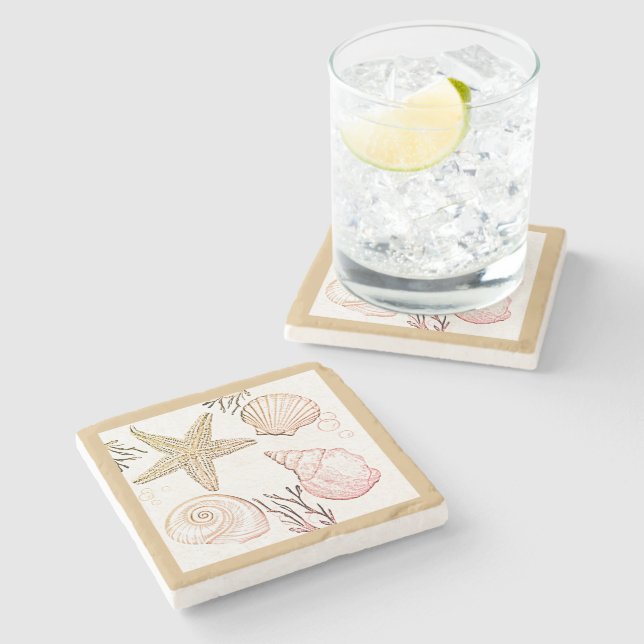 Snäcka Beach Beige Neutralt Seashells Dekorativ ku Stenunderlägg (Sidan)