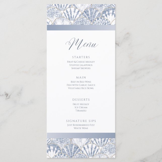 Snäcka Beach Wedding Event Menu Flat Card Meny (Framsida)