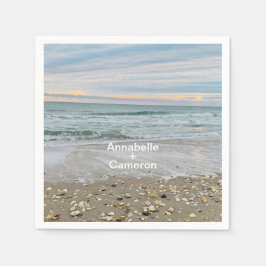 Snäcka Blue Beach Sunrise Bröllop Napkins Pappersservett