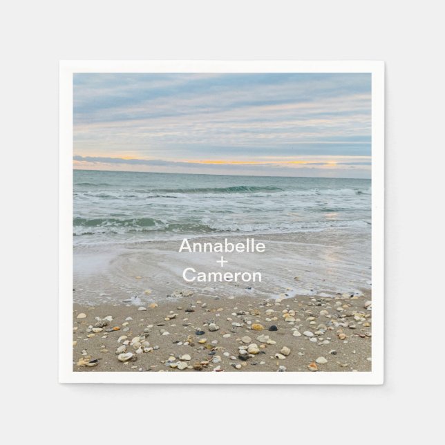 Snäcka Blue Beach Sunrise Bröllop Napkins Pappersservett (Framsidan)