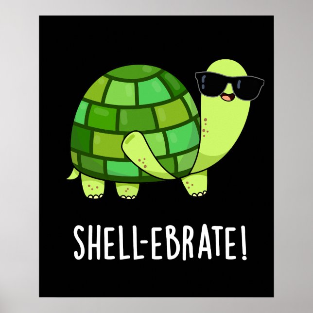 Snäcka-ebrate Funny Tortoise Animal Pun Mörk BG Poster (Framsidan)