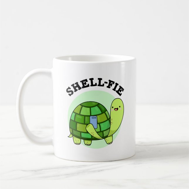 Snäcka-fie Funny Tortoise Selfie Pun Kaffemugg (Vänster)
